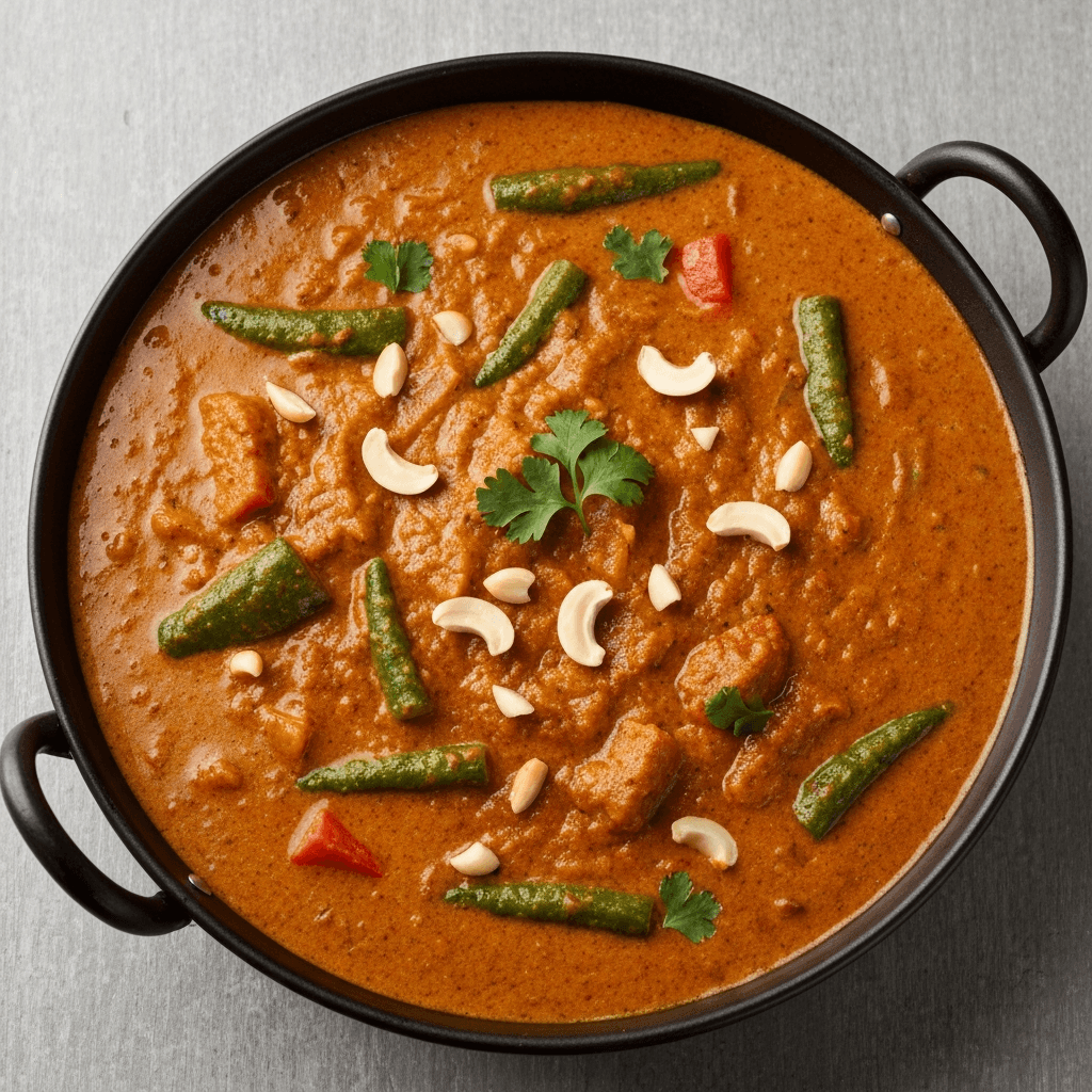 Navratan Korma (Nine-Gem Vegetable Curry) with Cream and Nuts