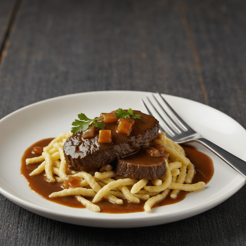 Rinderrouladen Eintopf with Spaetzle Noodles