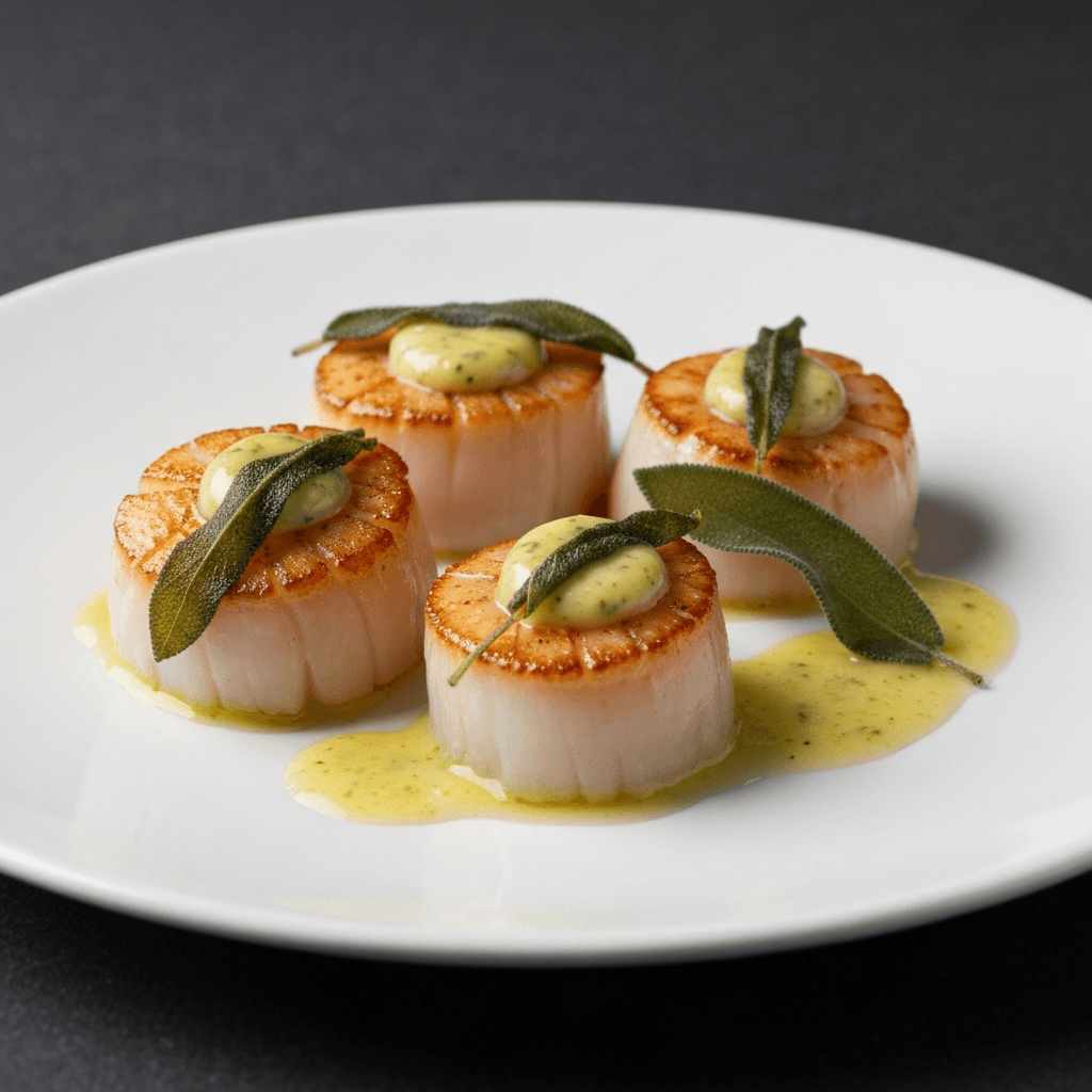 Seared Scallops with Yuzu Kosho Butter and Crispy Sage