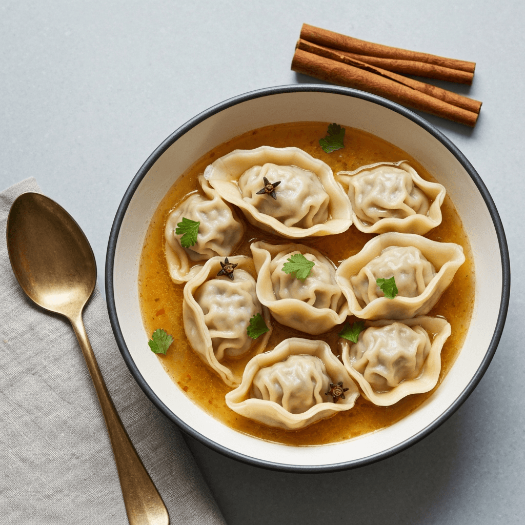 Christmas Spiced Wonton Soup with Turkey Dumplings