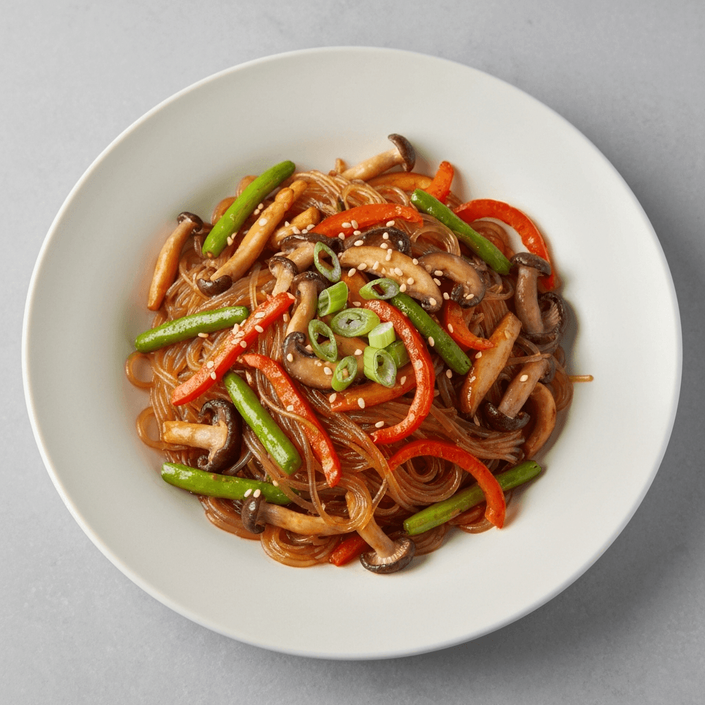 Korean BBQ Mushroom and Vegetable Stir-Fry with Glass Noodles