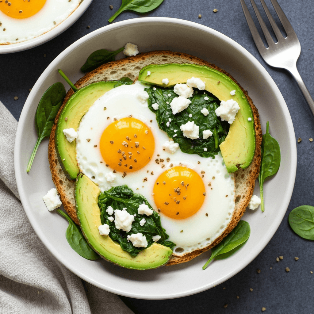 Keto Baked Avocado Eggs with Spinach & Feta
