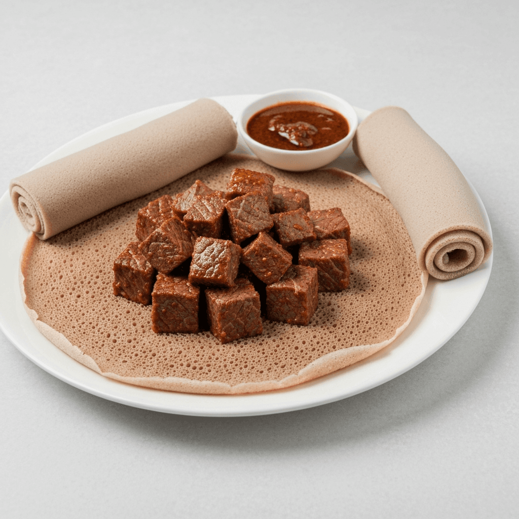 Gored Gored (Raw Beef) with Injera and Awaze