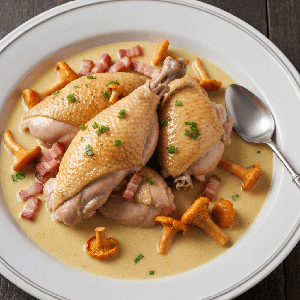 Coq au Vin Blanc with Chanterelle Mushrooms
