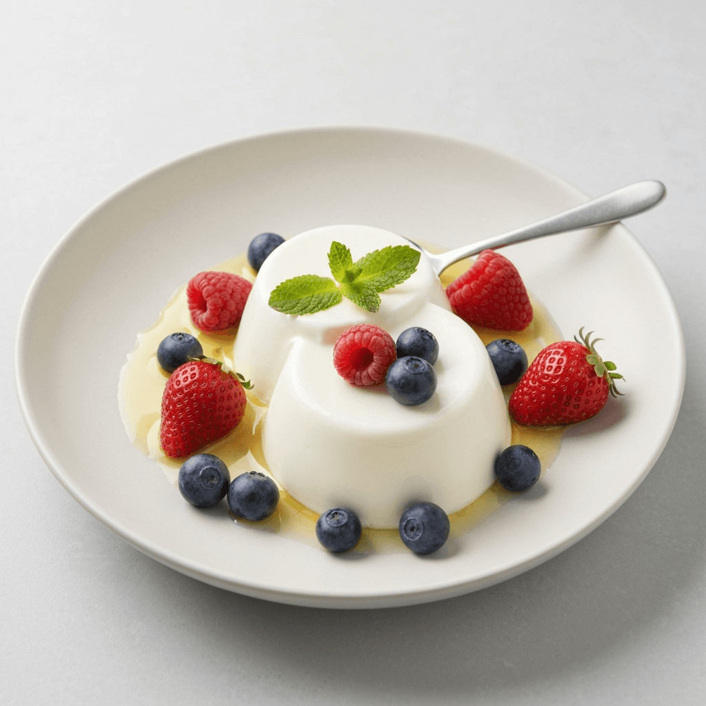 Greek Yogurt Panna Cotta with Orange Blossom Water and Berries