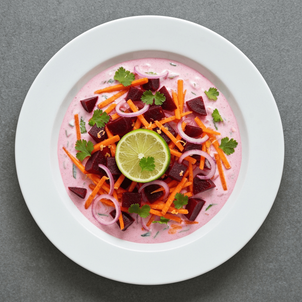 Beetroot and Carrot Raita with Ginger and Lime