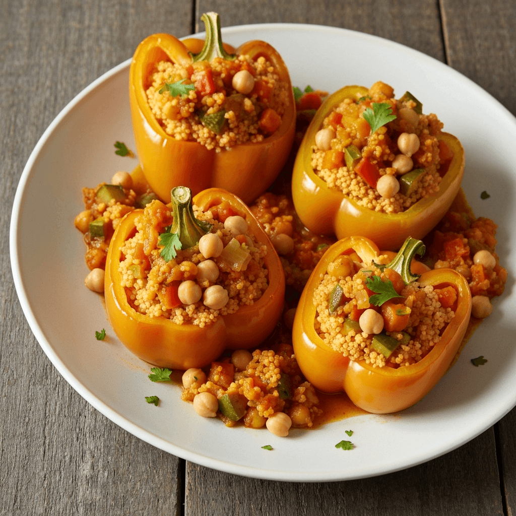 Vegetarian Tagine-Stuffed Bell Peppers with Couscous