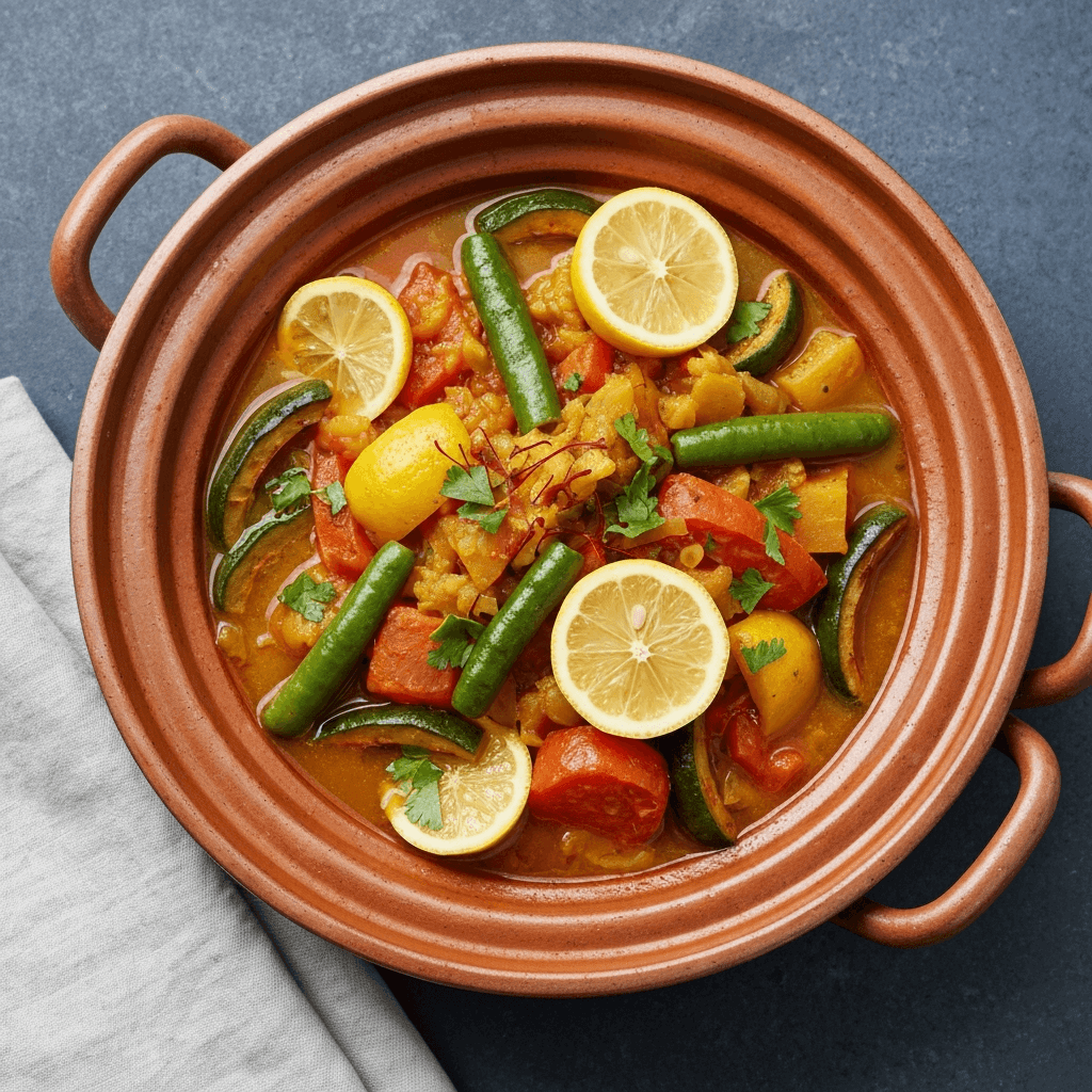 Moroccan Vegetable Tagine with Saffron and Preserved Lemon