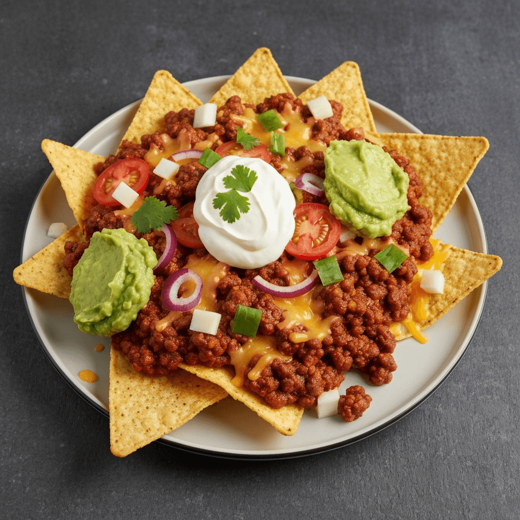 Chili Nachos with all the Toppings