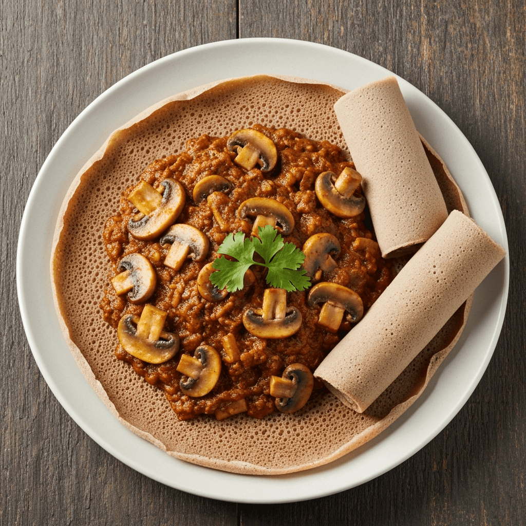 Mushroom Wat (Mushroom Stew) with Injera