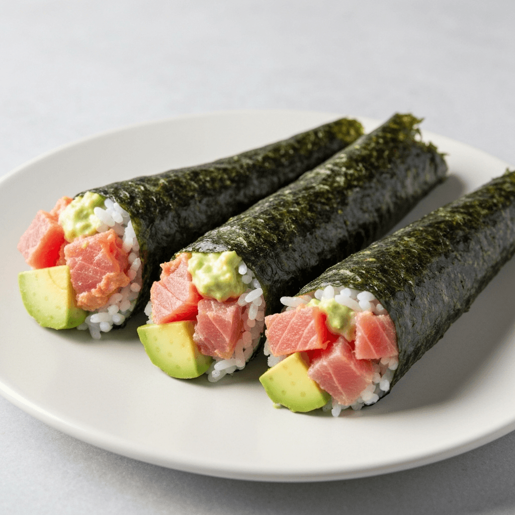 Spicy Tuna Temaki Sushi with Avocado