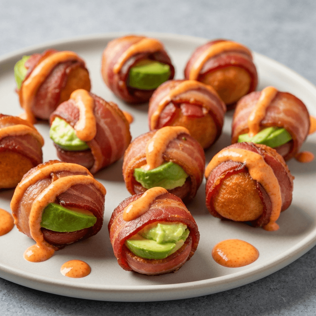 Bacon-Wrapped Avocado Bites with Spicy Aioli