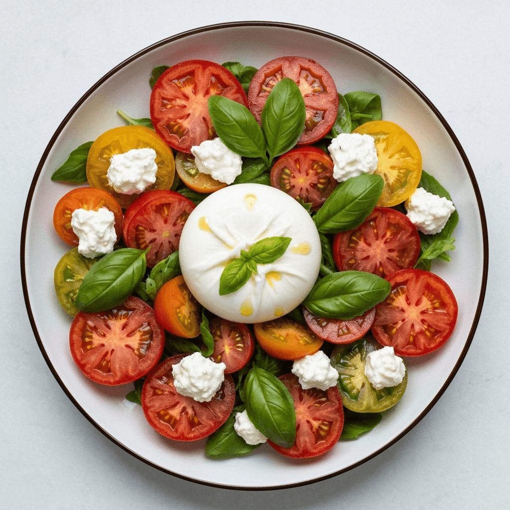 Heirloom Tomato and Burrata Salad with Basil Vinaigrette