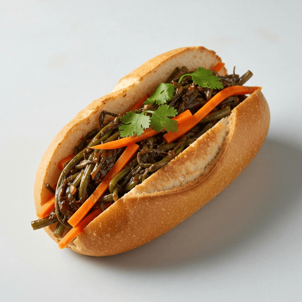 Caramelised Watercress Banh Mi with Pickled Carrots and Daikon