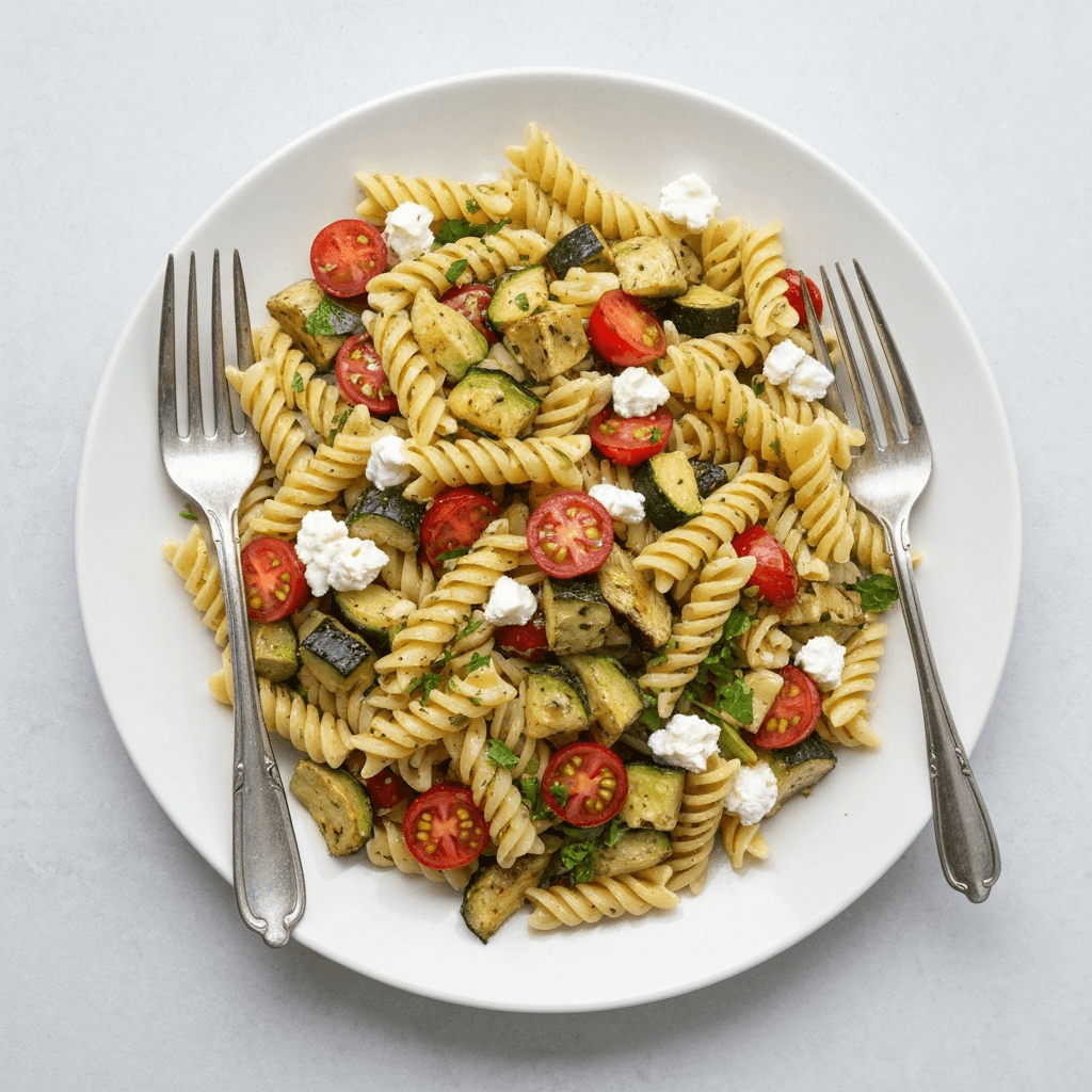 Roasted Vegetable and Goat Cheese Pasta Salad