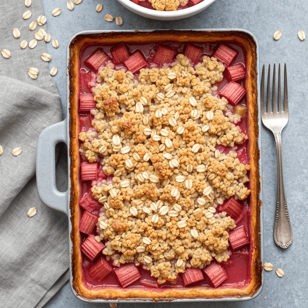 Baked Rhubarb Crumble with Ginger and Oats