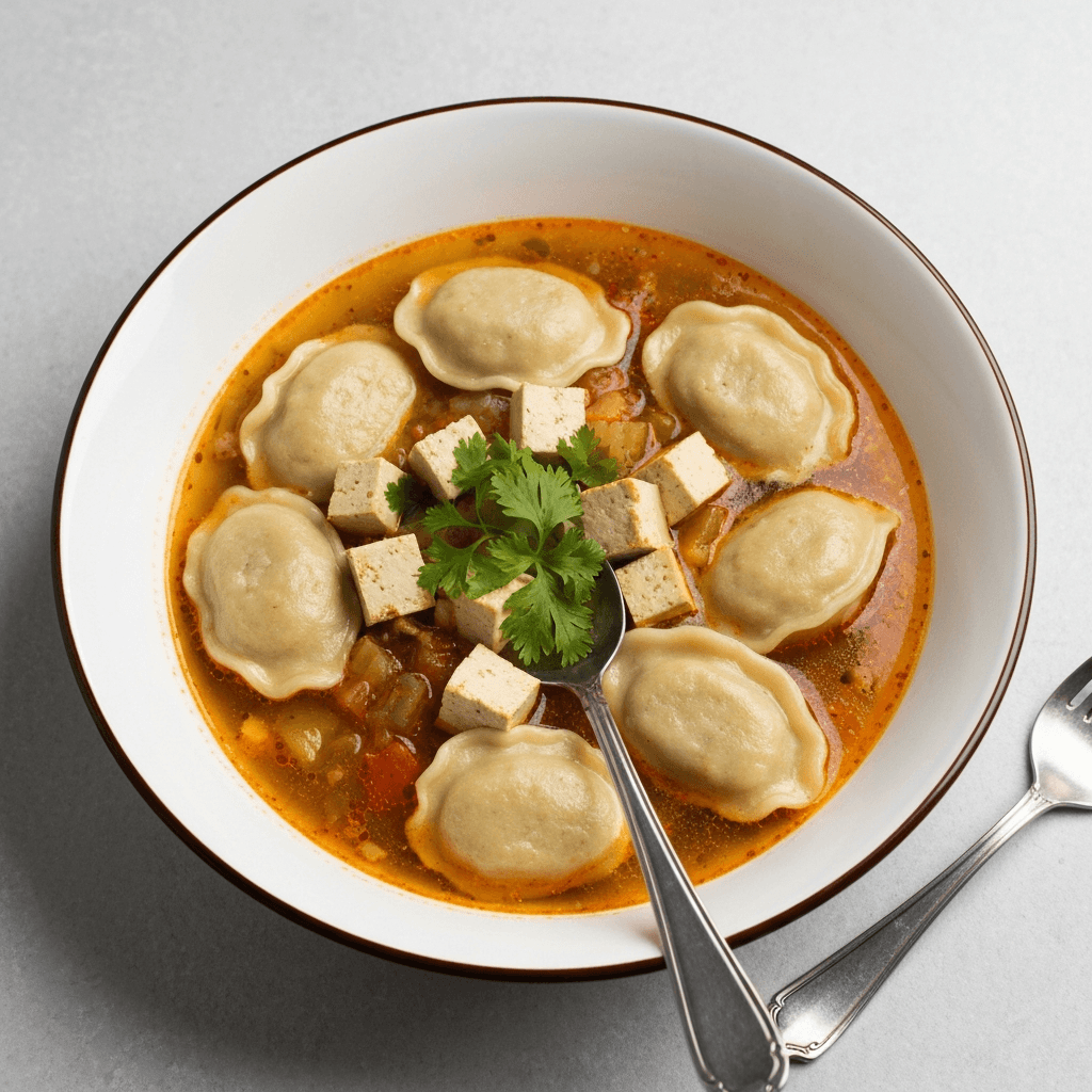 Vegan Solyanka with Smoked Tofu and Rye Dumplings