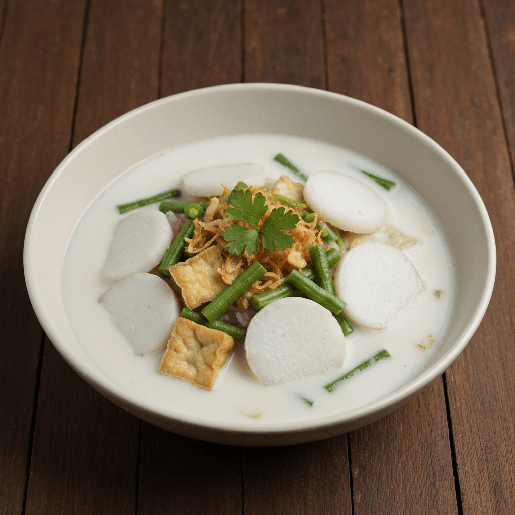 Lontong Sayur (Rice Cake Soup) with Vegetables and Coconut Milk