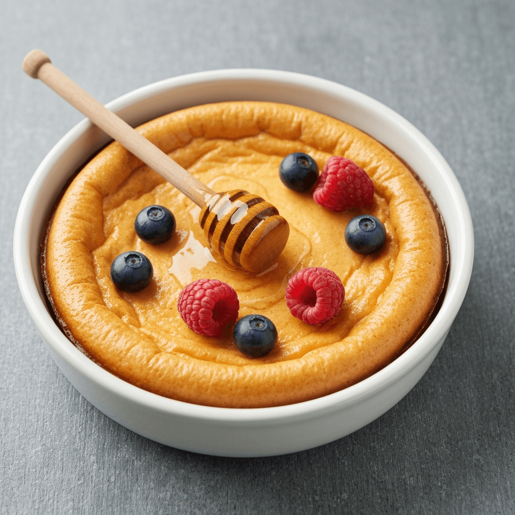 Baked Jersey Butter Custard with Honey and Berries