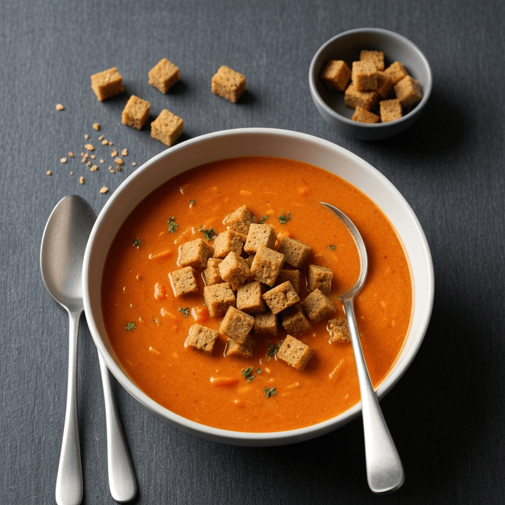 Hot and Sour Soup with Gingerbread Croutons