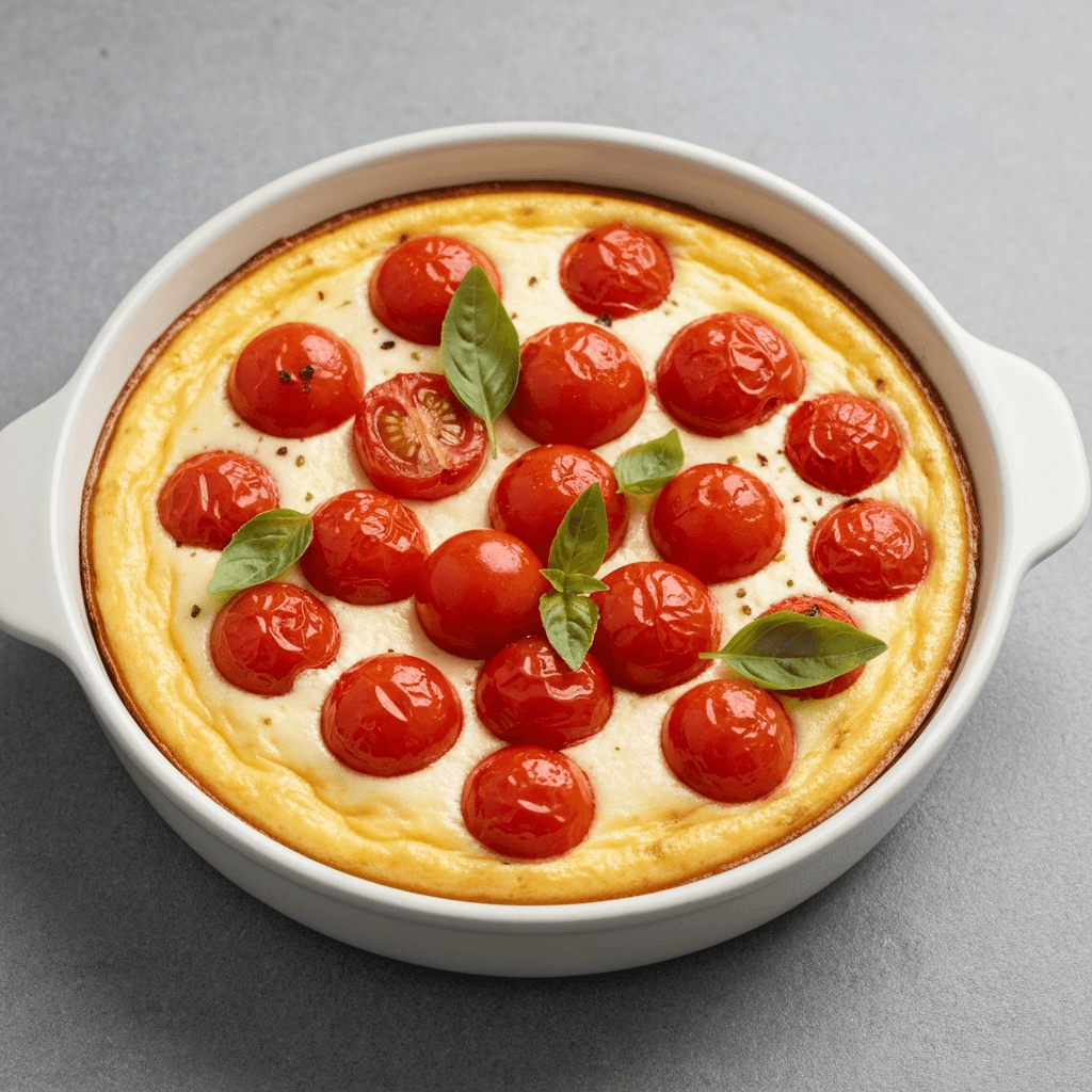 Baked Jersey Cream with Roasted Cherry Tomatoes & Basil