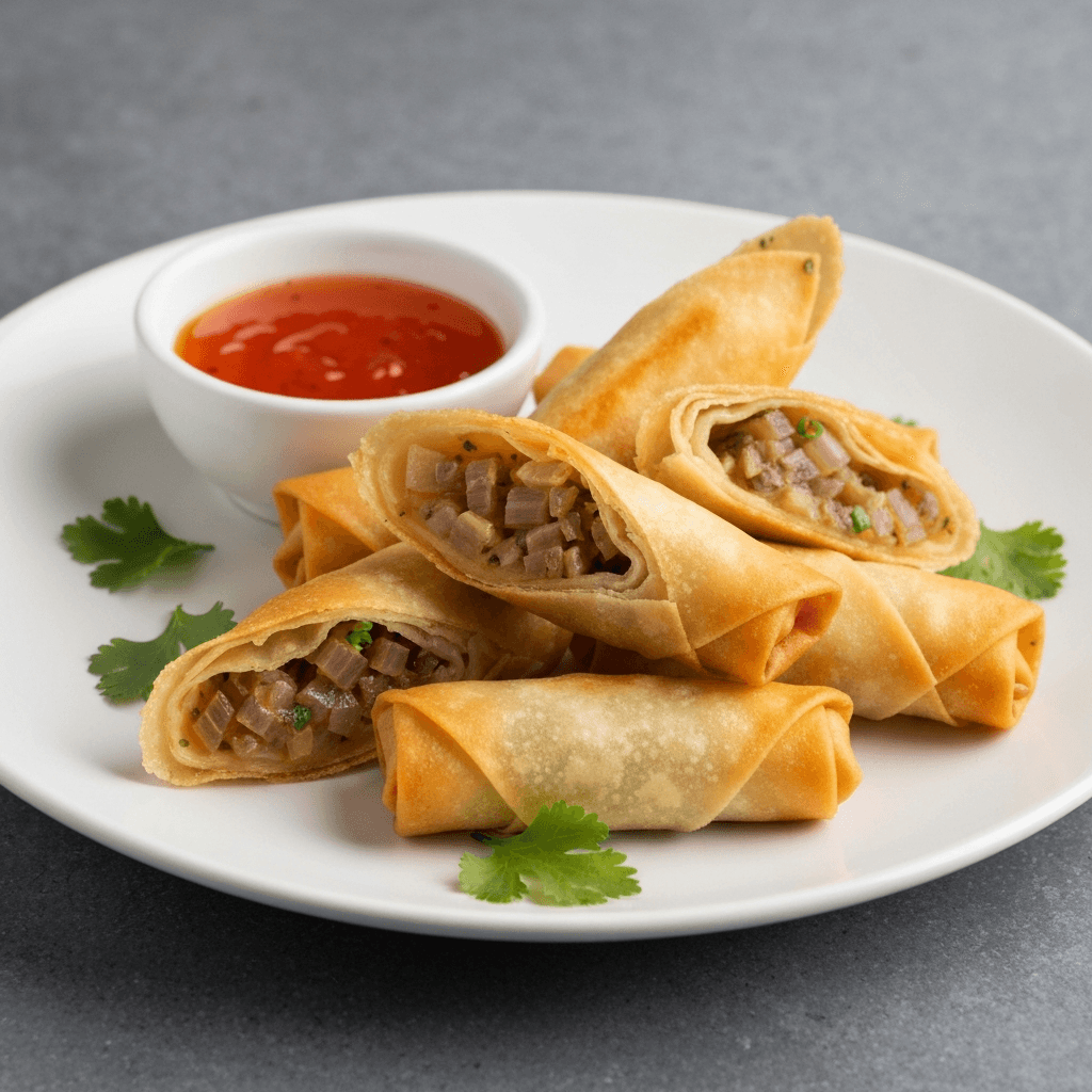 French Onion Soup Spring Rolls with Sweet Chili Sauce