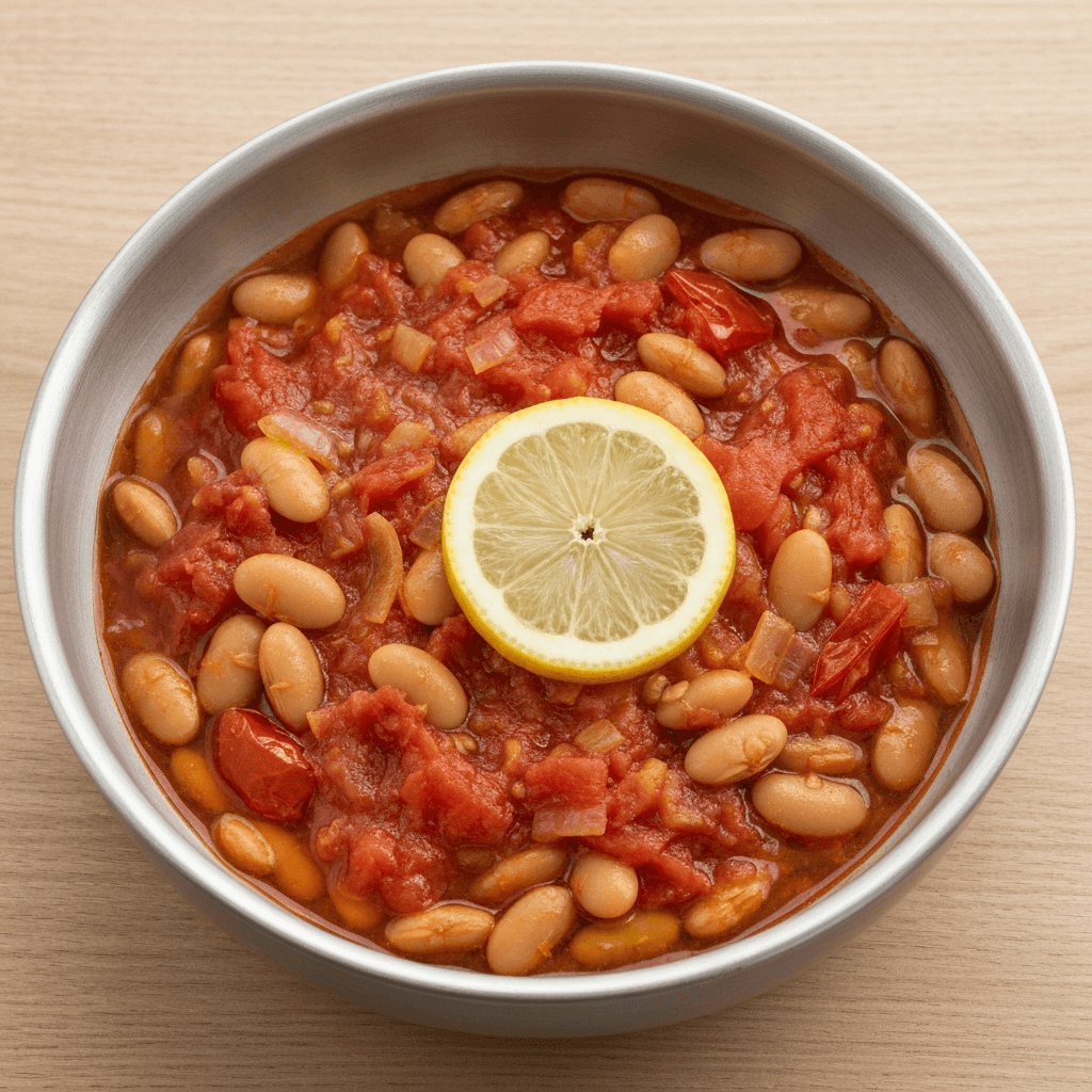 Barbunya Pilaki (Turkish Pinto Bean Stew) with Olive Oil and Lemon