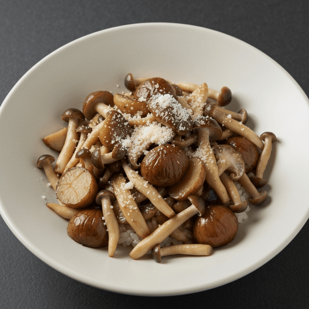 Mushroom & Chestnut Donburi with Truffle Oil & Parmesan