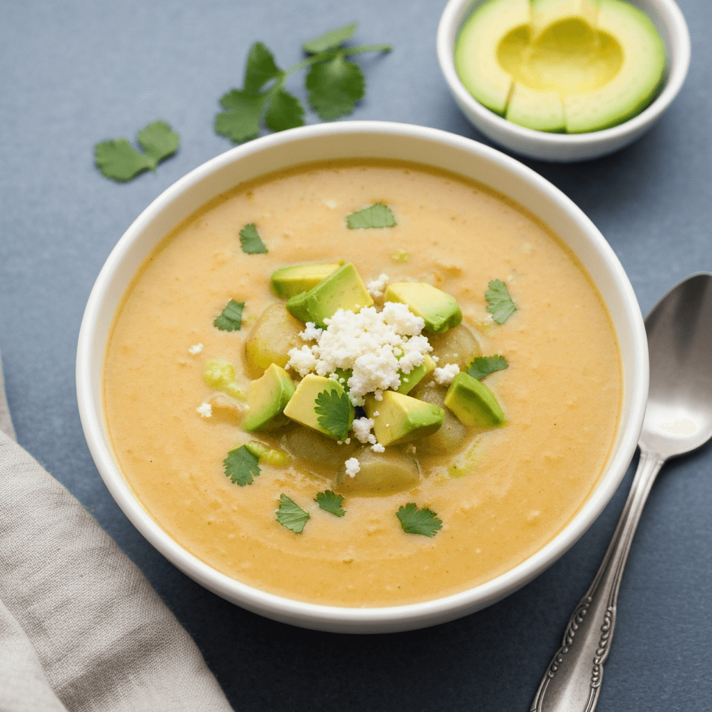 Peruvian Potato Soup with Queso Fresco and Avocado