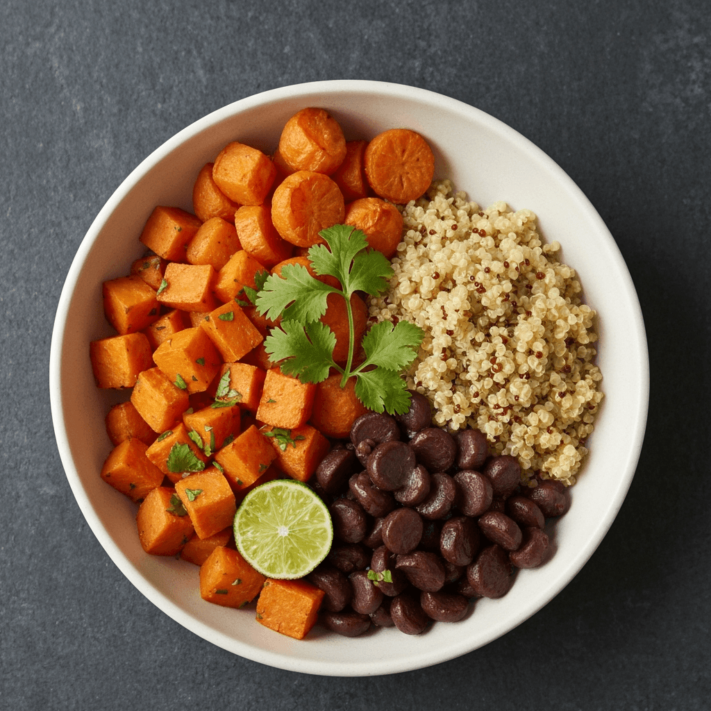 Roasted Vegetable and Feijoada Bowl with Quinoa