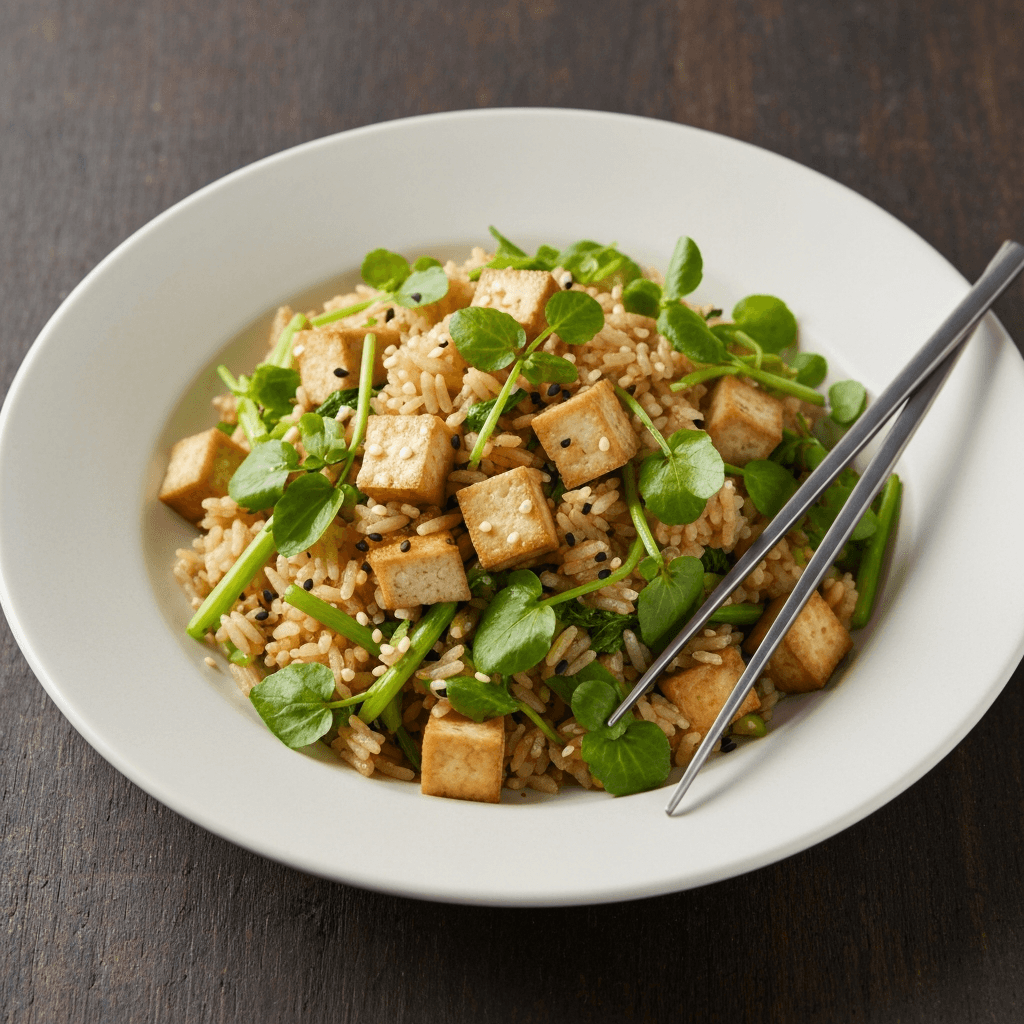Watercress and Tofu Fried Rice with Sesame