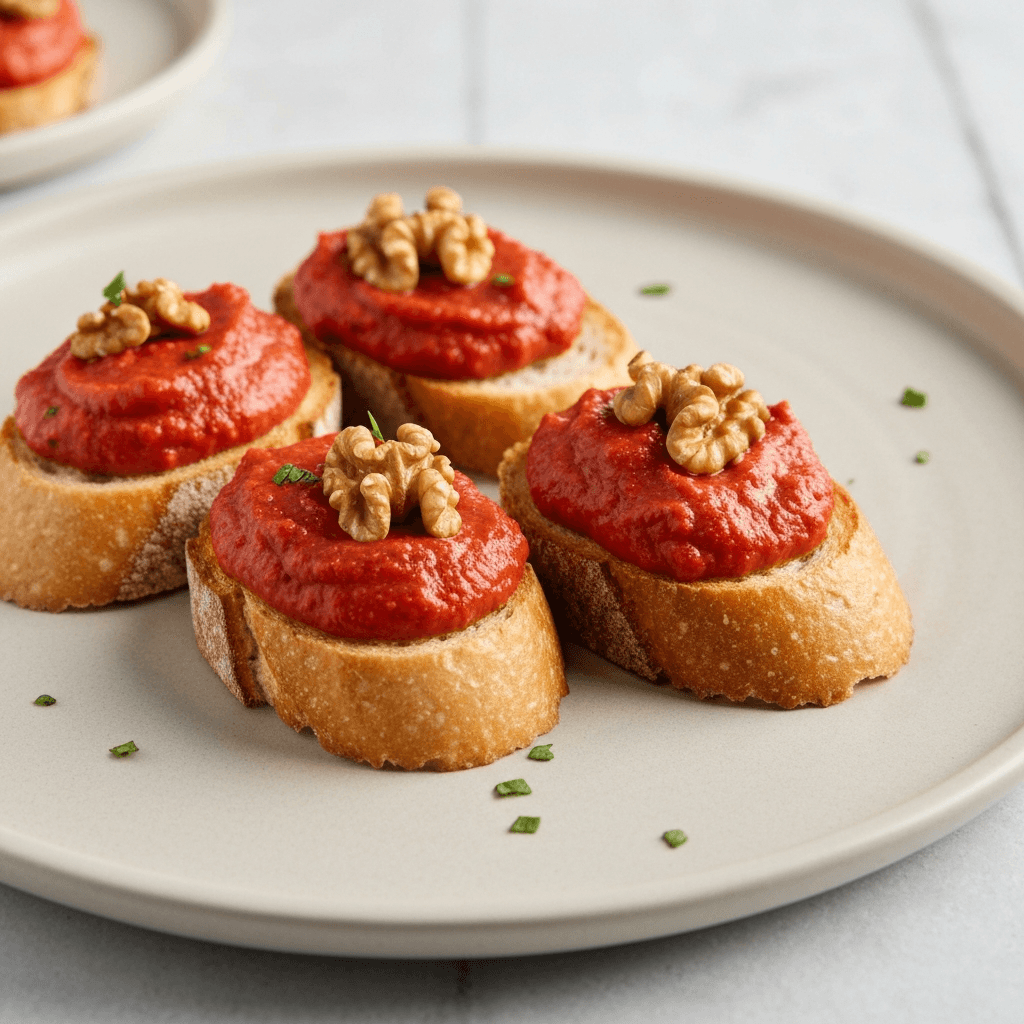 Roasted Red Pepper and Walnut Romesco on Toasted Bread