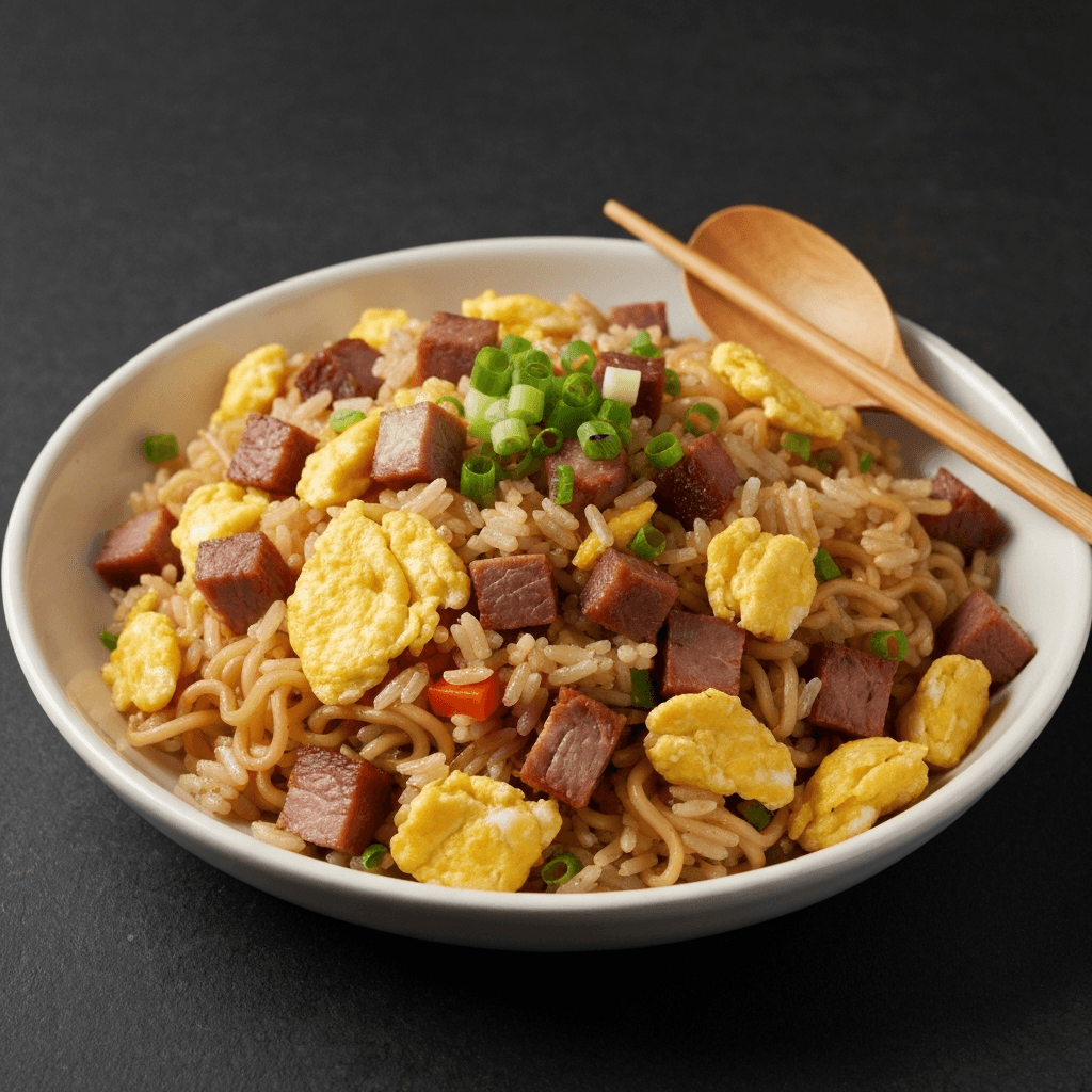 Ramen Fried Rice with Char Siu and Egg