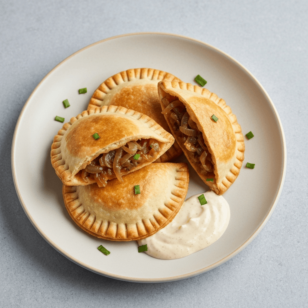 French Onion Soup Empanadas with Chipotle Crema
