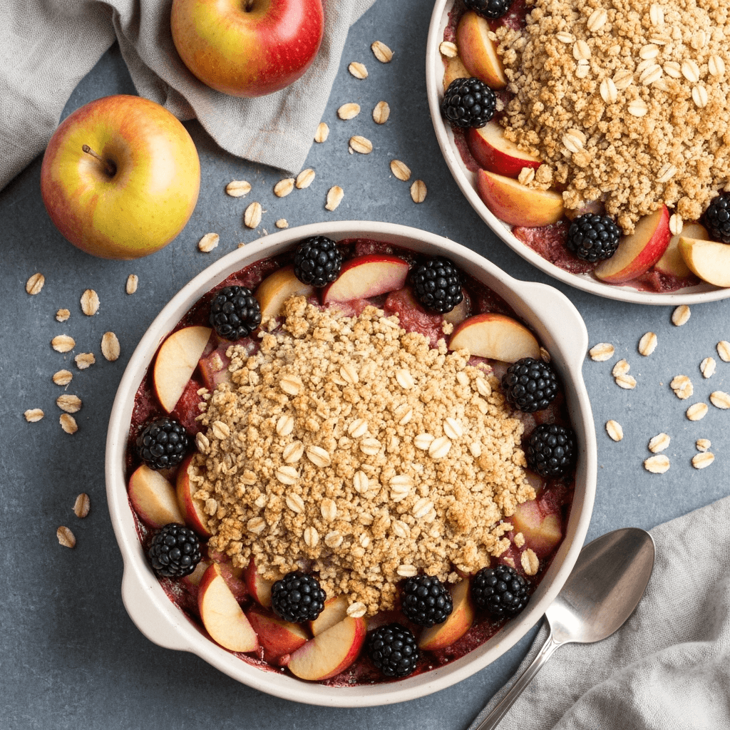 Dairy-Free Apple and Blackberry Crumble with Oat Topping