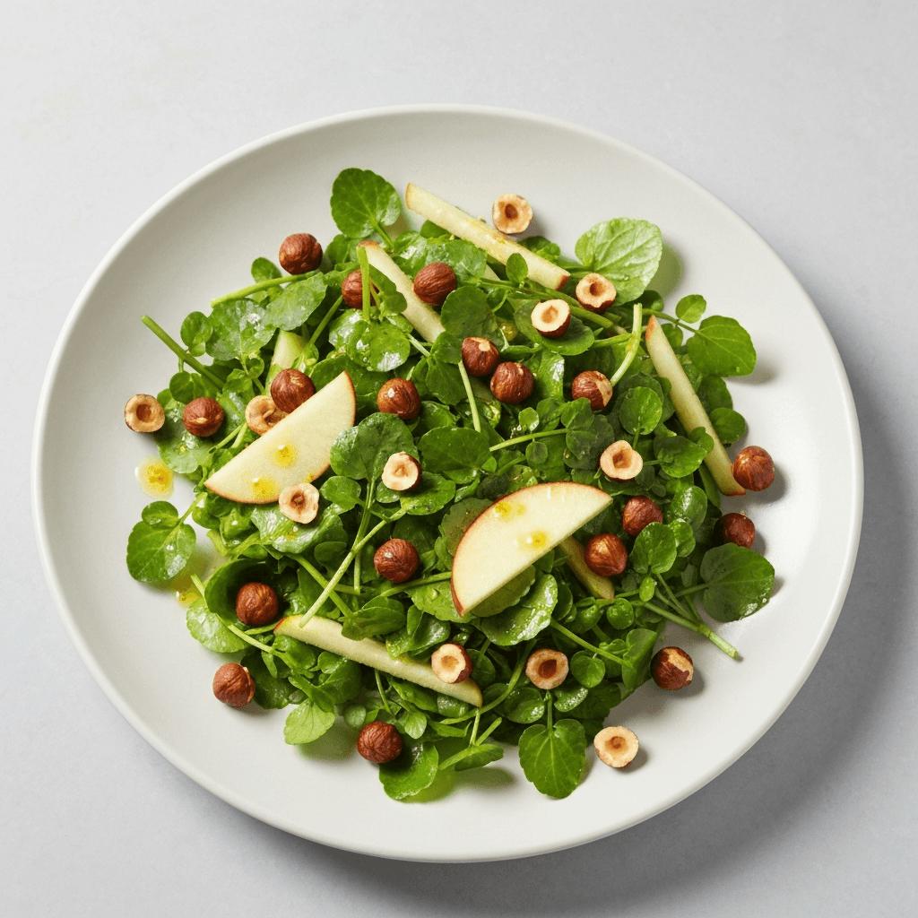 Watercress and Apple Salad with Toasted Hazelnuts & Lemon Vinaigrette
