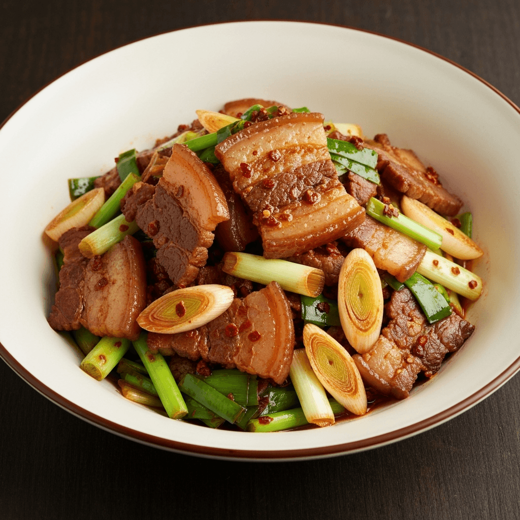 Sichuan Spicy Pork Belly Stir-Fry with Leeks