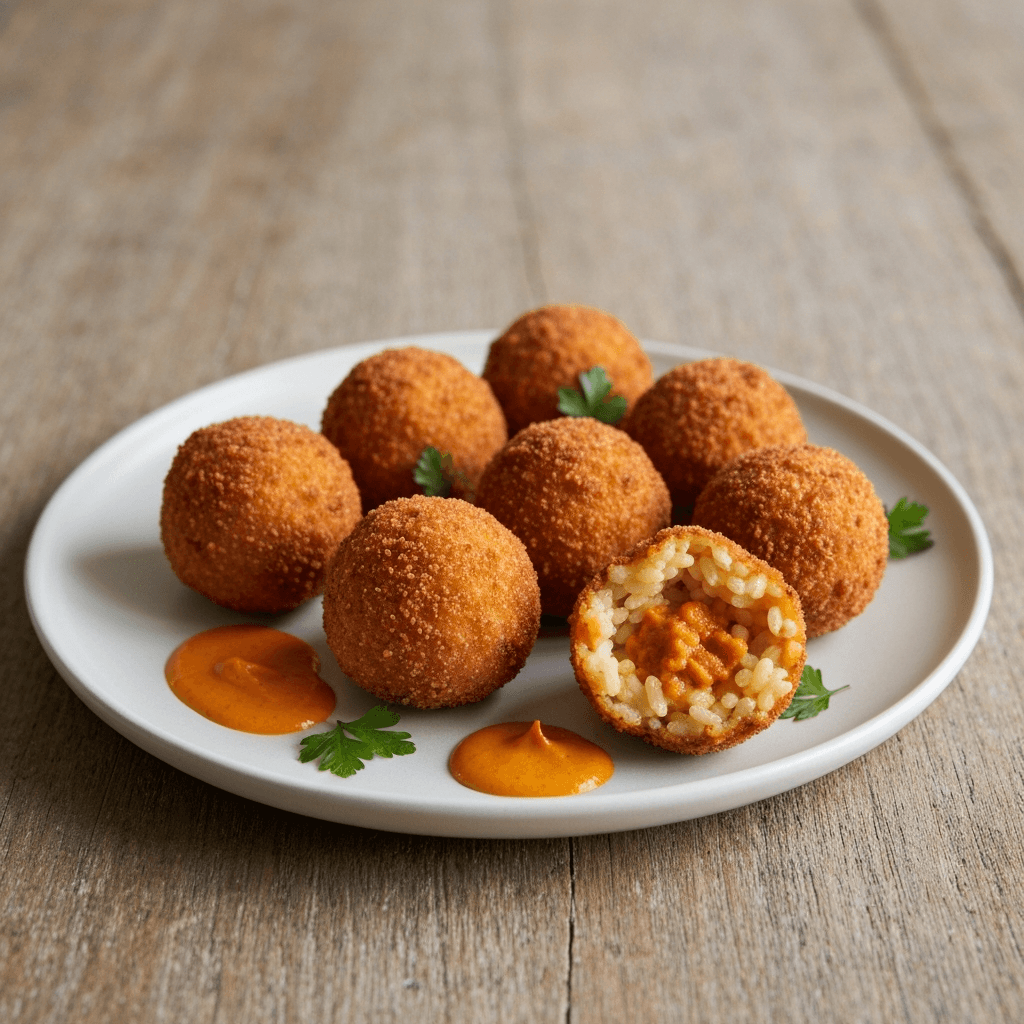 Bobotie Arancini with Saffron Aioli