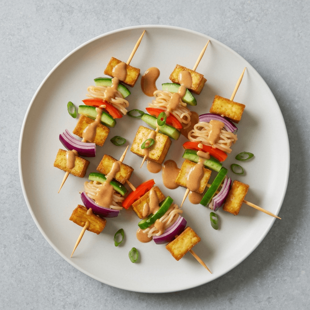 Peanut Noodle and Veggie Skewers