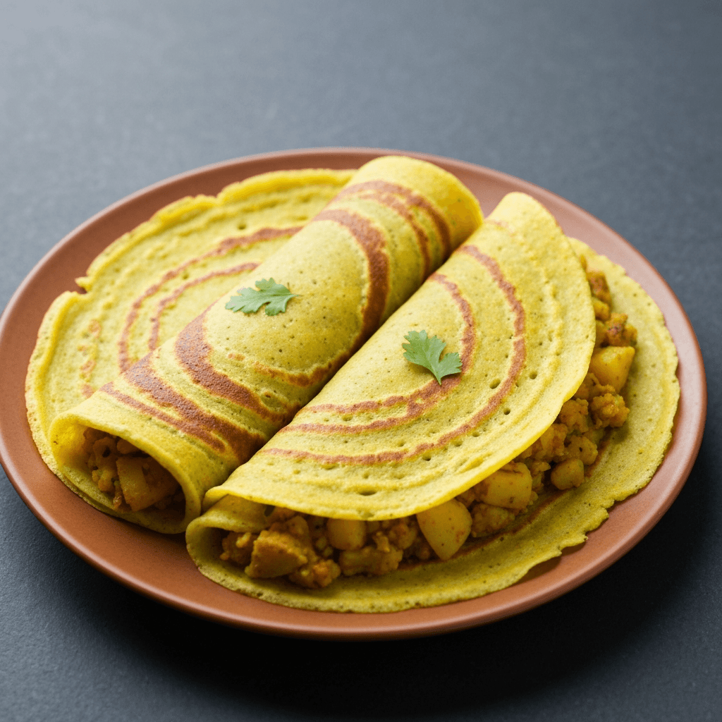 Yellow Moong Daal Crepes with Spiced Potato Filling