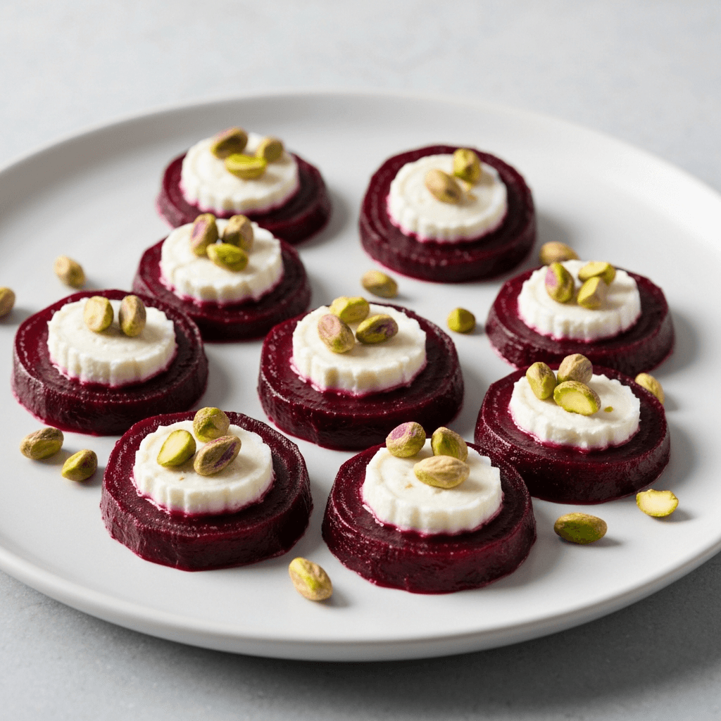 Steamed Beetroot Bites with Goat Cheese and Pistachios