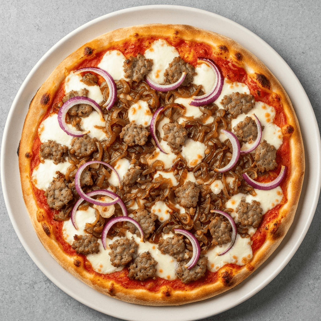 Garlic & Fennel Sausage Pizza with Caramelized Onions