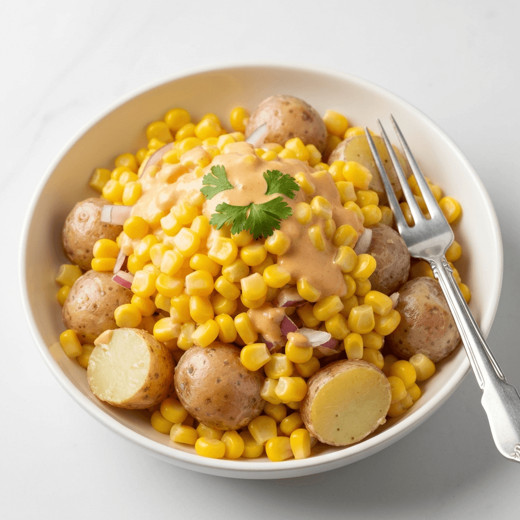 Peruvian Potato and Corn Salad with Huancaina Dressing