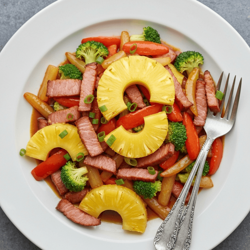 Honey Garlic Glazed Ham Stir-fry with Pineapple