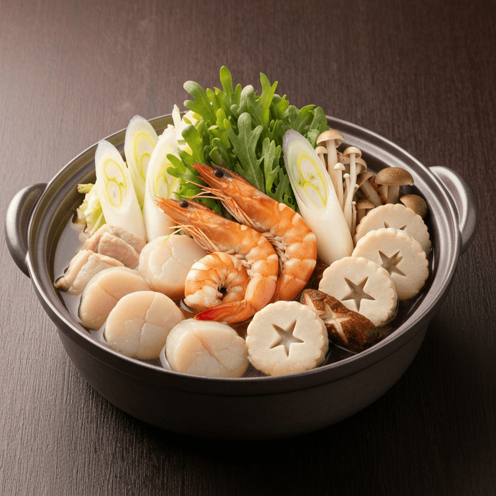 Yose Nabe with Scallops, Shrimp, and Seasonal Vegetables