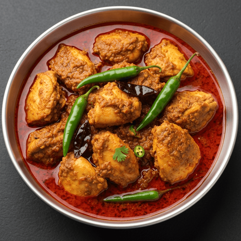 Andhra Chicken Curry with Green Chilies and Spices