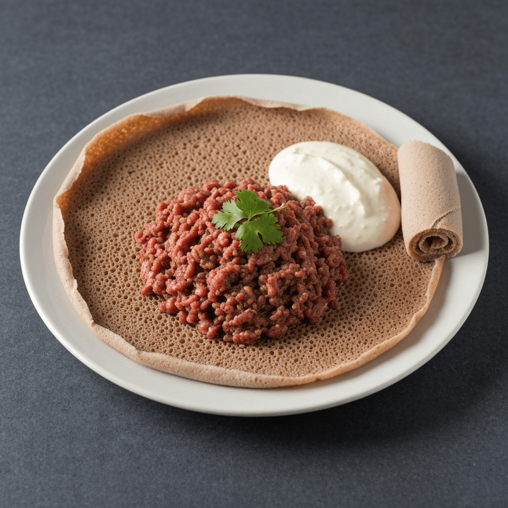 Kitfo (Minced Raw Beef) with Injera and Ayib