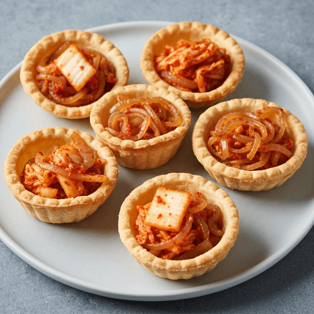 Korean Inspired Caramelized Onion and Kimchi Tartlets