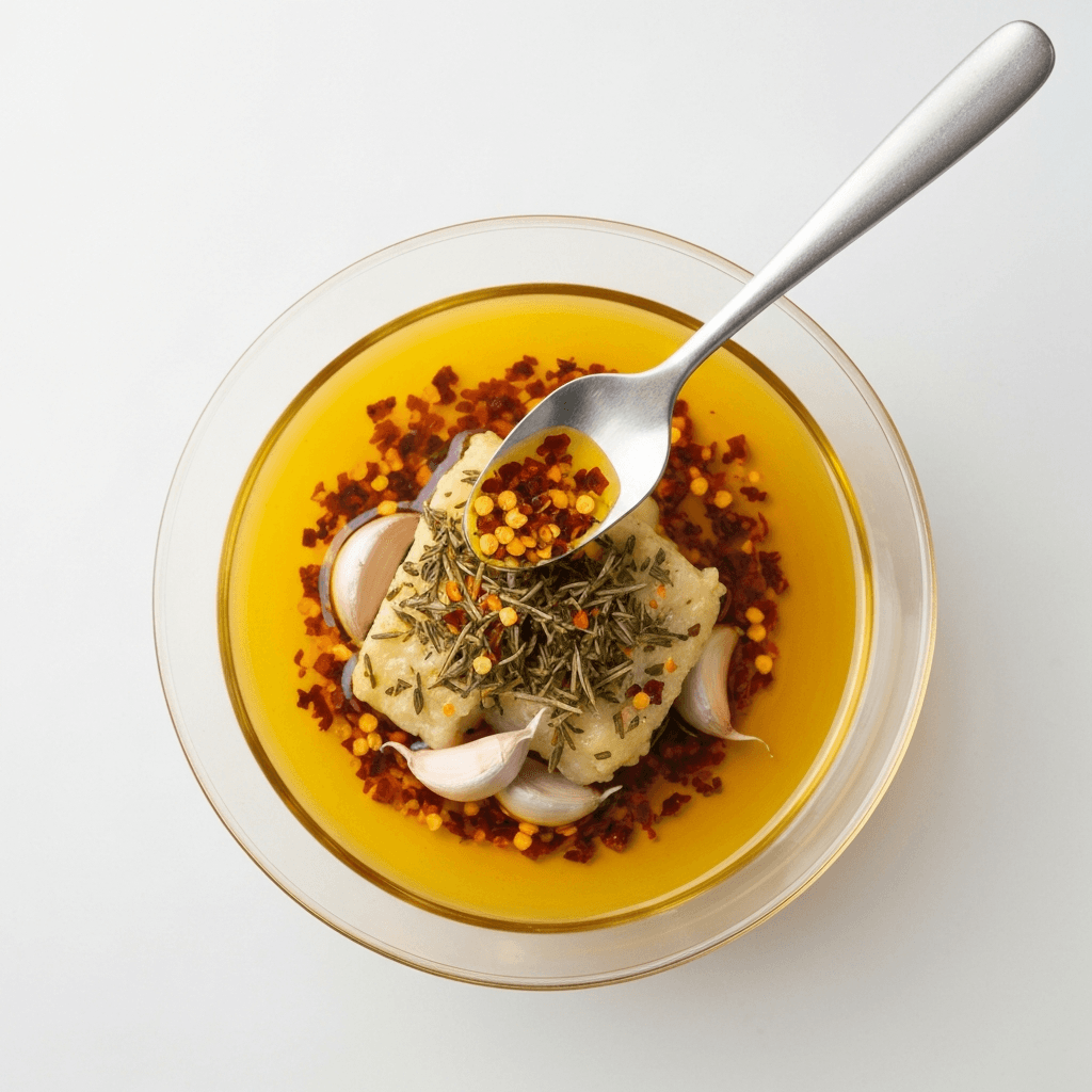 Garlic & Herb Infused Olive Oil with Chili Flakes