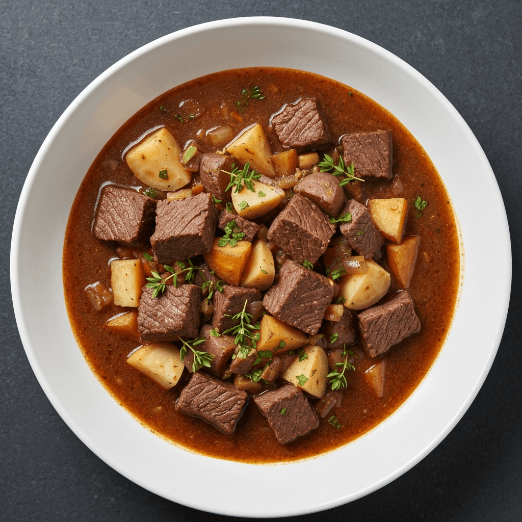 Hearty Jersey Beef Stew with Root Vegetables and Fresh Herbs